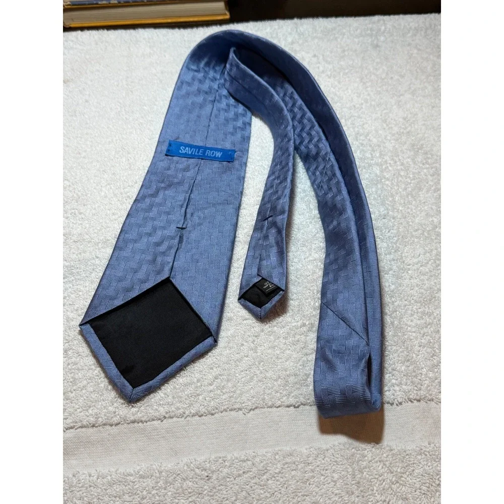 Savile Row Mens Silk Tie Blue Basketweave Geometric Pattern Made in USA WPL 2831